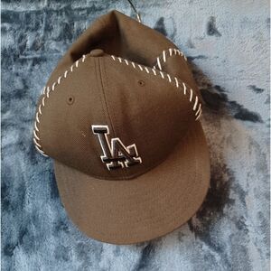 LA Logo Brown Baseball Cap with White Stitching